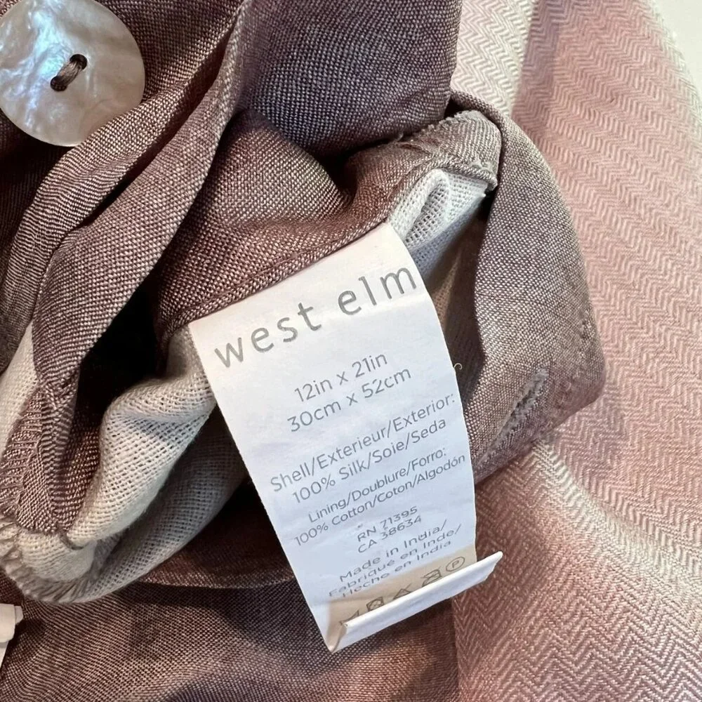 West Elm 100% Silk Pillow Cover, pink/mauve/tan